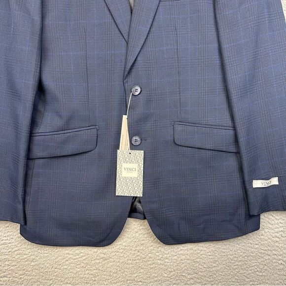 Vinci Philosophy Blazer Mens 38R Blue Plaid 2 Button Business Casual Wedding NEW - Picture 3 of 16